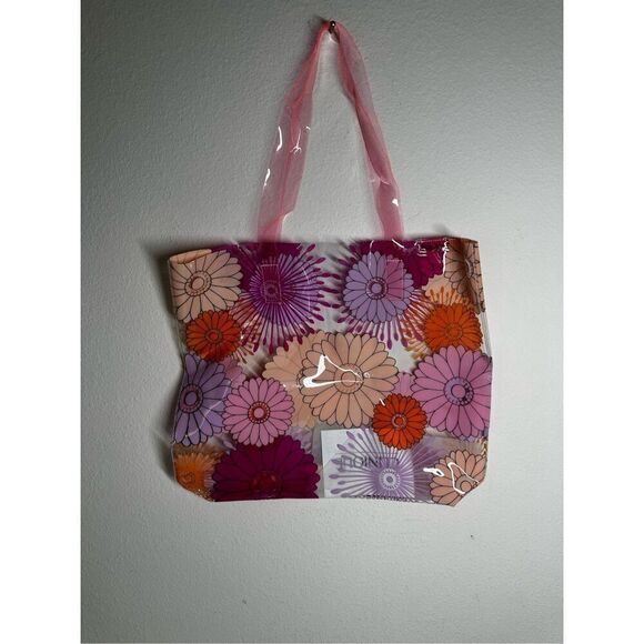 Clinique Handbags - NWOT Clinique Flower Print PVC Beach Transparent Tote Bag Light Weight Pink
